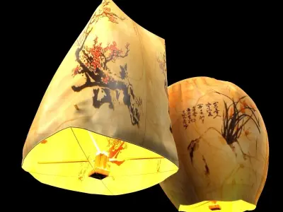 Chinese sky lantern Low-poly 3D model