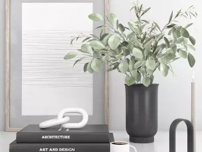 decorative set with eucalyptus  bouquet  3D model