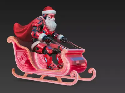 Cyberpunk Santa Claus Futuristic Santa with Neon Sleigh 3D Model 3D model