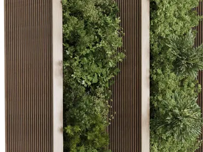 Plants Set Partition In Wooden Frame - Vertical Graden 3D model
