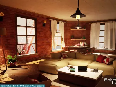Stylized New York Apartment Modular NYC Unreal Engine Low-poly 3D model