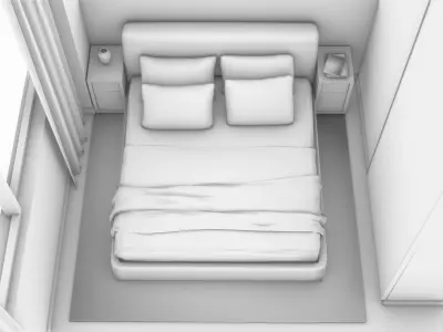 Living Room with Bedroom and Bathroom Interior 3D model