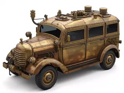 Steampunk Troop Transport Vehicle 3D Model Low-poly 3D model