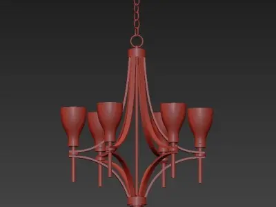 Country 6 gold chandelier with glass shades 3D model