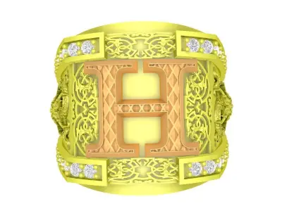 Luxury Letter H Signet Ring for Men  4112 3D print model