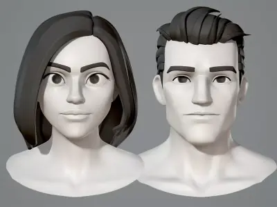 Male and female cartoon characters base mesh 3D model
