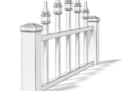 White Wooden Fence 3D Model 3D model