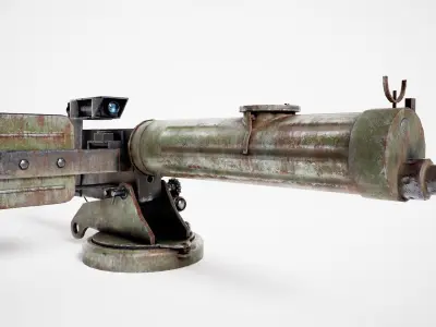 Machinegun  post-apocalypse turret Maxim  da1 rf1 Low-poly 3D model