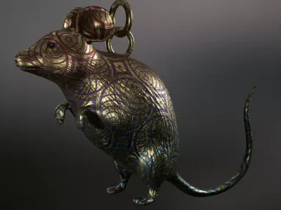 Mouse gold and silver rat on chain Low-poly 3D model