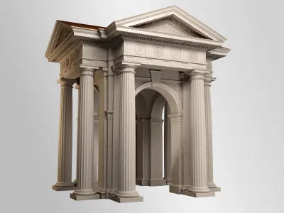 Arched portico in Doric Denticulated column order gazebo 3D model