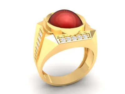 Luxury Oval Gemstone Men Ring with Side Accents  393 3D print model