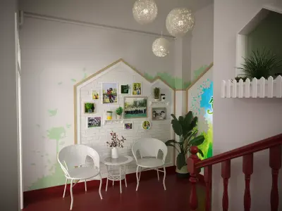 Stair section reading area corner theme wall 3D model