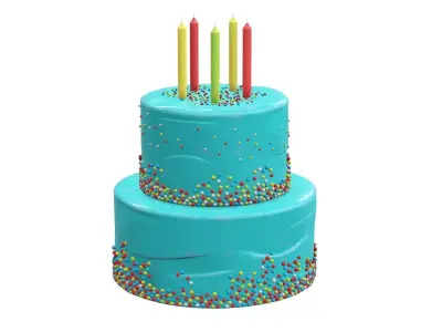 Birthday cake with candles and candies 3D model