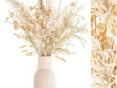 Bouquet of dried flowers in a vase of pampas grass branches 3D model
