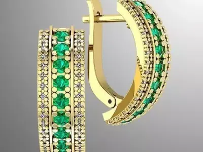 Earrings n 8 emerald and diamond gold 3D print model