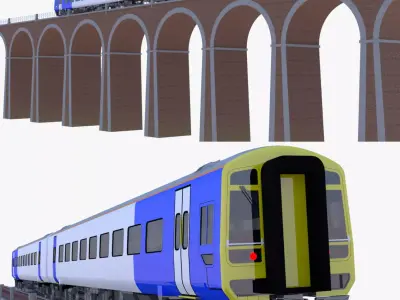 Viaduct with passenger train 3D model