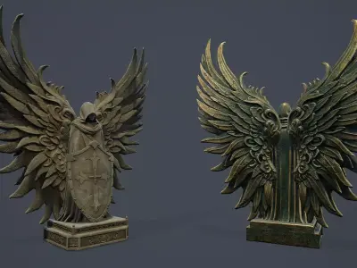Dark Guardian Angel Statue PBR v2 Low-poly 3D model