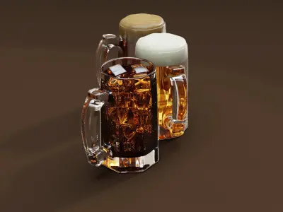 Drink Mug Set - Beer Ale and Coke 3D model