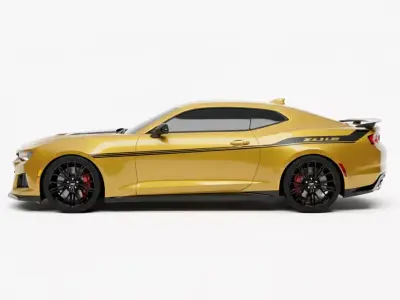 Modern Golden Yellow Muscle Car with Aerodynamic Sport Kit Low-poly 3D model