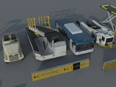 Airport engineering vehicles Low-poly 3D model