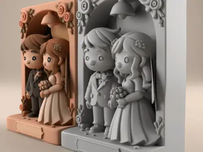 Charming Wedding Couple 3D STL File Decor 3D print model