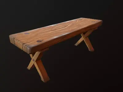 Wooden Bench Low-poly 3D model order