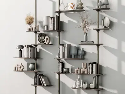 Mozea FLOW Modular wooden bookcase - Decorative With 29 3D model