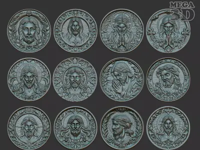 Jesus Pendant basrelief Pack 240525  3D Model Collection