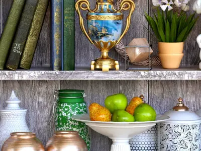 ShelfDecor bookcase with vases and pots 3D model