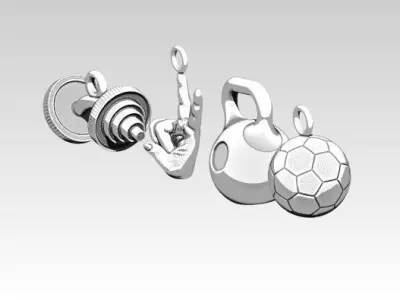 Pendant jewel Sport set Barbell Weight Victory sing Soccer ball 3D print model
