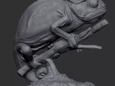 Realistic 3D Printed Chameleon Model on Branch 3D print model