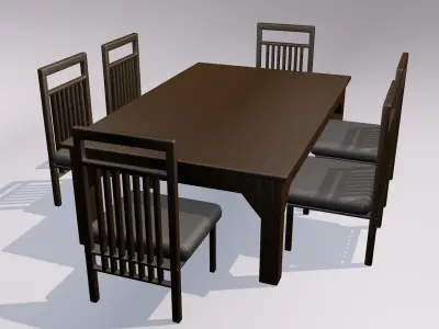 3d wooden dining table Low-poly 3D model