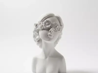 White Marble Woman Bust Sculpture Floral Blindfold Low-poly 3D model