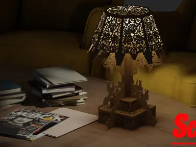 Big Desk Wooden Lamp 3D model