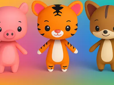 Character Animal Cartoon v002 Collection  Low-poly 3D model
