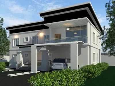 Flat-Roofed One-Story Building Low-poly 3D model