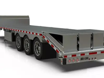 53ft Beavertail Stepdeck Trailer with Hendrickson Suspension Low-poly 3D model