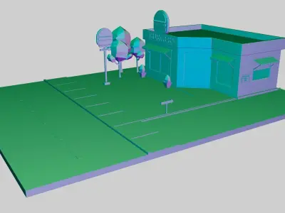 Low Poly Restaurant Modular 3D Model Maya  Arnold Material Free low-poly 3D model