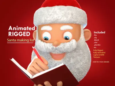 Animated Santa Making List Low-poly 3D model