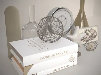 Decoration with clock and books 3D model