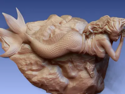 Young Mermaid Listening a Shell 3D print model