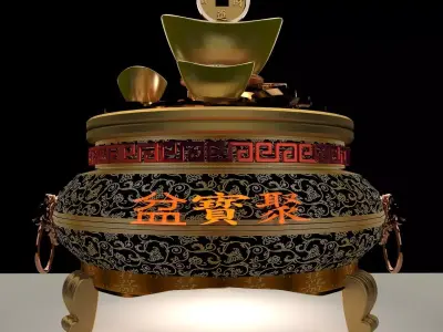 Chinese gold Ingot  pot 3D model