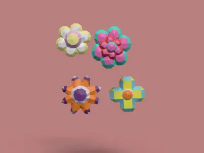 Lowpoly flowers decorative playful cartoon papercraft Low-poly 3D model