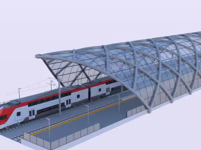 Station with Stadler train USA 3D model
