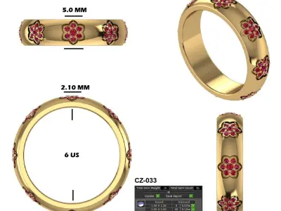 Yellow Gold Floral Ruby Ring - 3D Printable Model 3D print model