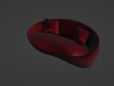 Luxurious Modern Red Velvet Sofa with Cushions 3D model