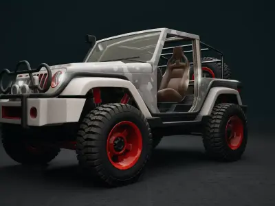 Rigged Jeep Low-poly 3D model