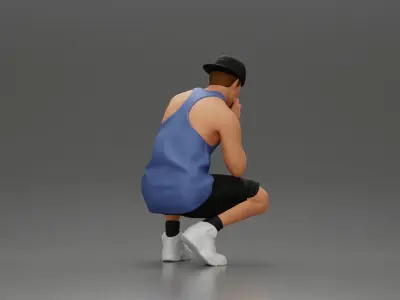 gangster man in shorts and a cap sitting and thinking 3D print model