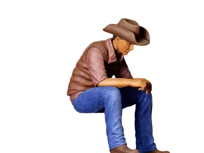 N3 man sitting on the back of pickup truck 3D print model