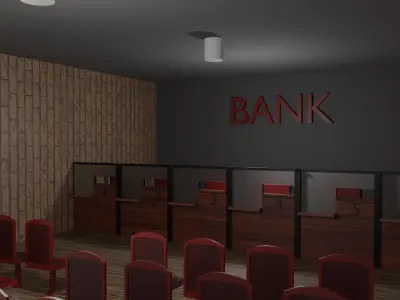 Bank Interior Low-poly 3D model